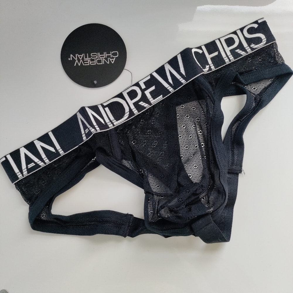 Andrew Christian thong jock black floral lace Underwear Medium Large XL NWT NEW
